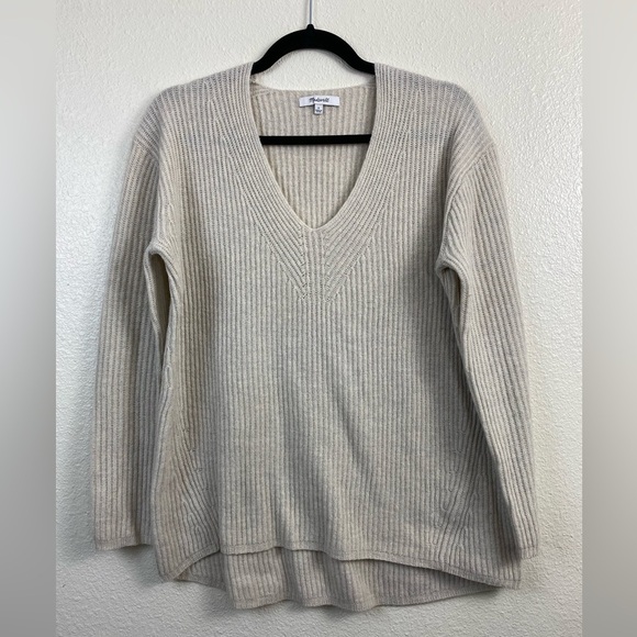 Madewell Wool Nkit V-Neck Long Sleeve Cozy Beige Cream Fall Winter Sweater Small - Picture 12 of 12